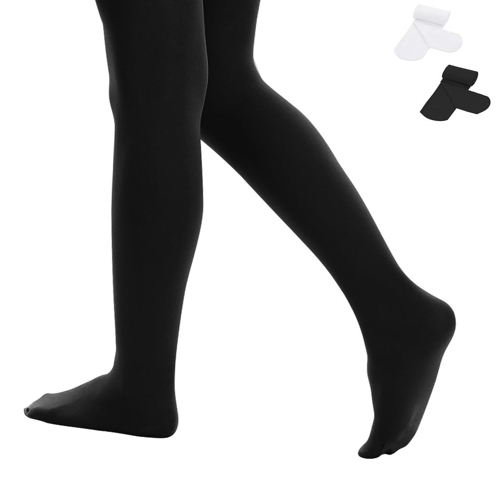 Century Star Girls Ballet Tights Toddler-Super Soft Footed Dance Convertible Tights for Kids 2 Pack White & Black 3-6 Years