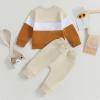 Ursobutegl Toddler Baby Boy Clothes Color Block Sweatshirt Pullover Tops Jogger Pants 2Pcs Fall Winter Sweatsuit Outfit (Apricot-Outfit, 18-24 Months) view 3