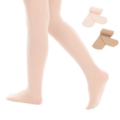 Century Star Girls Ballet Tights Toddler-Super Soft Footed Dance Tights for Kids 2 Pack Nude & Ballet Pink 7-8 Years