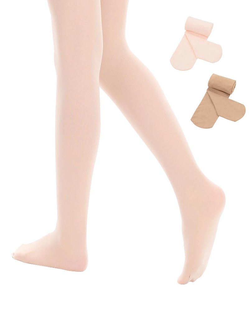 Century Star Girls Ballet Tights Toddler-Super Soft Footed Dance Tights for Kids 2 Pack Nude & Ballet Pink 4-6 Years