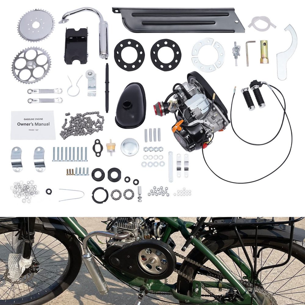 100CC Bicycle Engine Kit, 4 Stroke Gas Motorized Air Cooling Motor Bike Kit,Single-cylinder Motor Full Set With Large Capacity Fuel Tank, Fast Speed Complete Modified Engine Kit For Beach Bikes