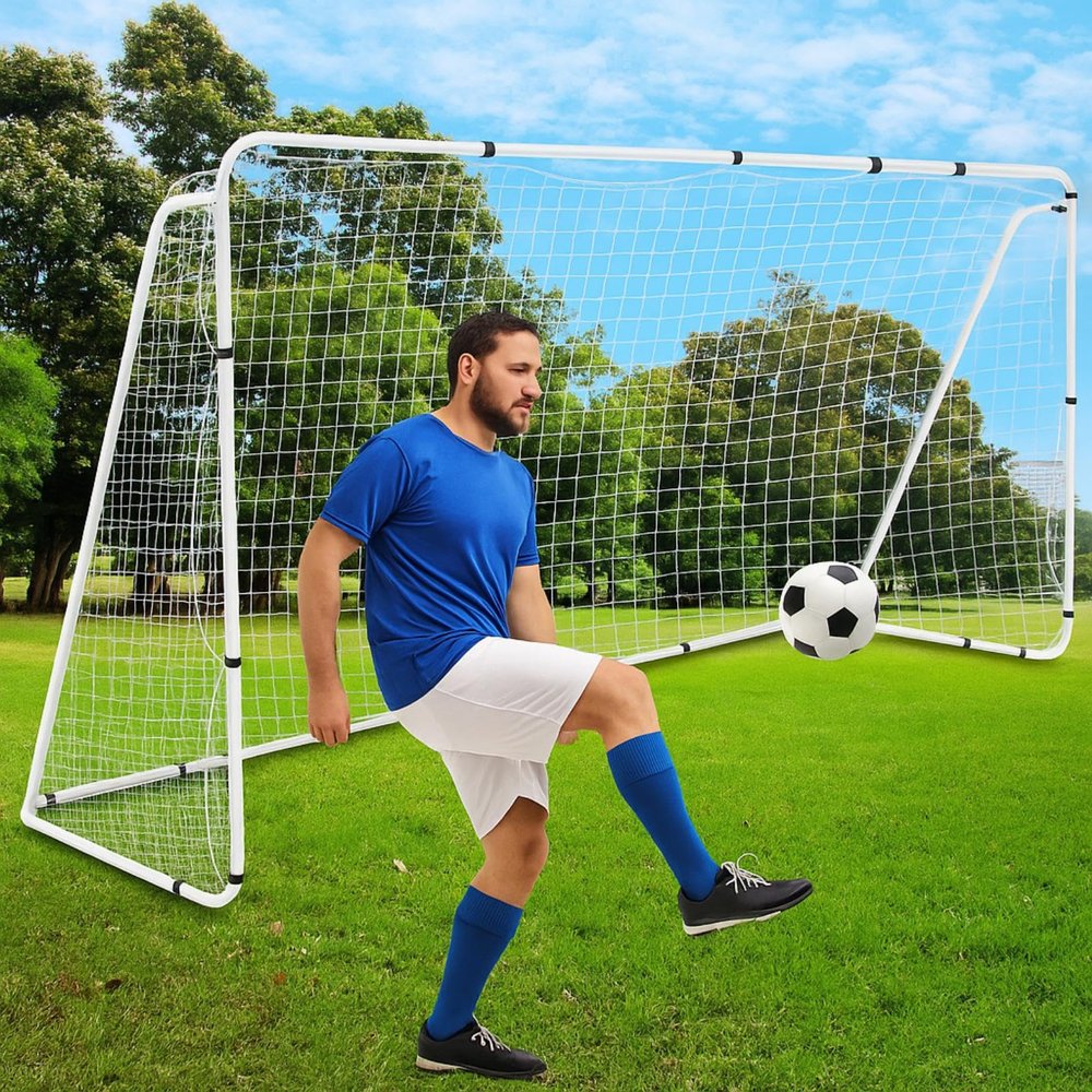 Liliful 12 x 6 ft Soccer Goal for Backyard, Portable Soccer Net and Steel Weatherproof Frame Folding Soccer Goals with 6 Ground Stakes for Adults Youth Outdoor Training Competition