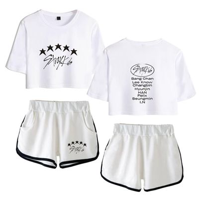 Xkpopfans SKZ 5 Star Shirt + Hot Pants Set Bangchan Woojin Felix Shorts T-Shirt Set White