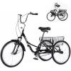 Adult Foldable Tricycle, 20/24/26 Inch Three Wheel Bicycle, Portable Three Wheel Bicycles Cruise Trike with Shopping Basket for Adults, Women, Men, Seniors (24in, Black) view 1