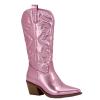 Ladmiple Boots For Women Black And Pink Embroidered Cowboy Boots for Women, Fashion Western Pointed Toe Chunky Heel Pull-On Knee High Cowgirl Boots view 1