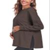 Ecavus Women's Casual Maternity Shirts Long Sleeve Soft and Comfy Pregnancy Tee Tops Side Split Maternity Clothes Grey view 1
