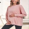 Ecavus Women's Casual Maternity Shirts Long Sleeve Soft and Comfy Pregnancy Tee Tops Side Split Maternity Clothes Dusty Pink view 2