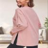 Ecavus Women's Casual Maternity Shirts Long Sleeve Soft and Comfy Pregnancy Tee Tops Side Split Maternity Clothes Dusty Pink view 3