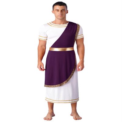 Eandarui Men's Greek God Toga Dress Costume Roman Ancient Shirt Gown Robe Cosplay Performance Outfits Purple X-Large