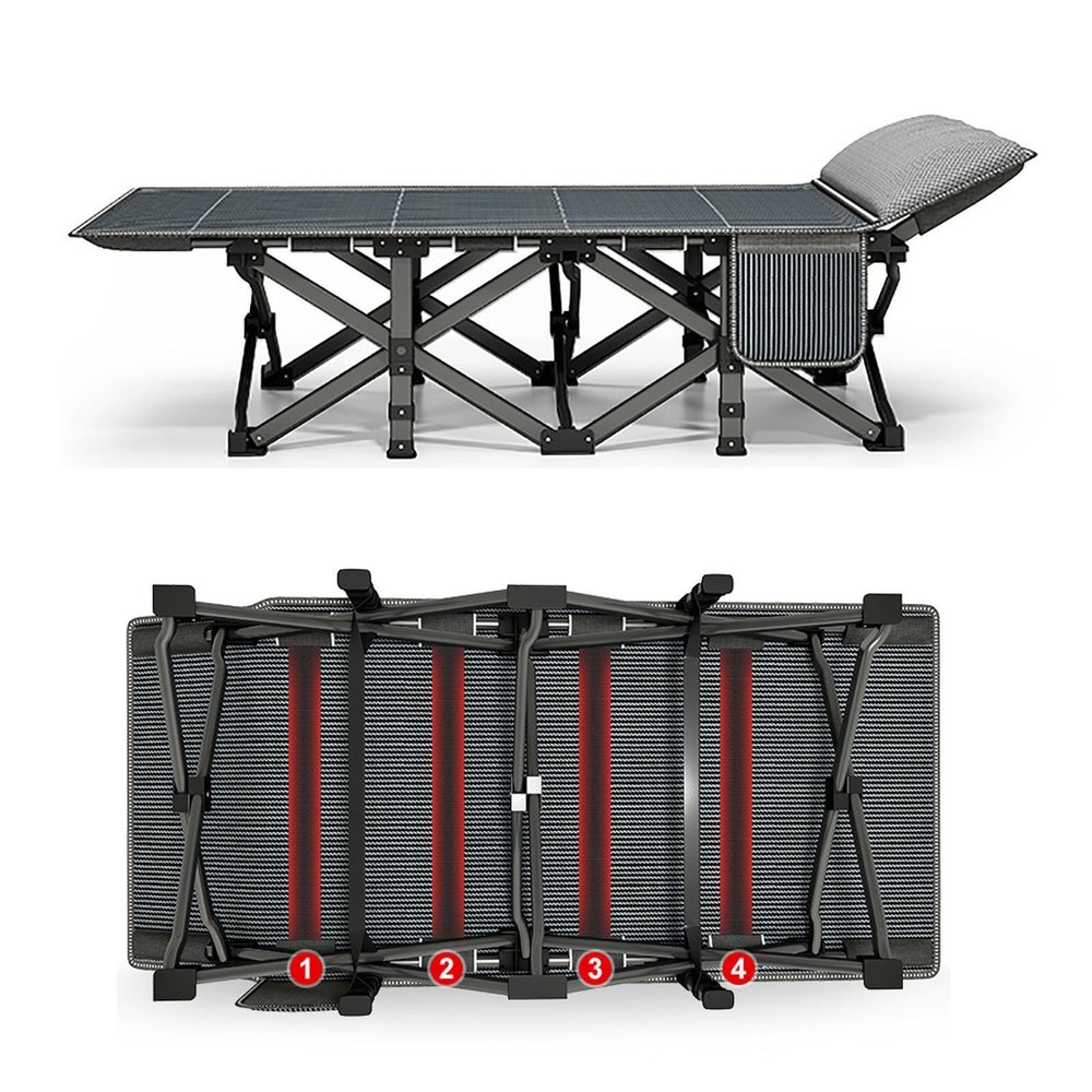 UPGENT Convenient Folding Camping Cot, Sleeping Cots Bed, Guest Bed with Side Pockets, 10S Folding, Heavy Duty Guest Bed, Folding Bed for Camping, Pool, Beach, Patio (Size : 200x80cm)