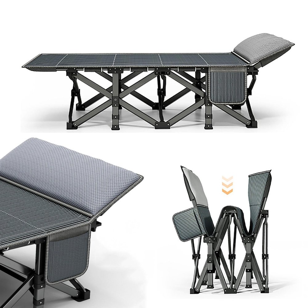 UPGENT Convenient Folding Cot, 10S Folding Sleeping Cots, Folding Bed with Side Pockets, Heavy Duty Outdoor Bed for Tent, Outdoor, Hiking, Travel, Beach, Office Nap (Size : 178x67CM)