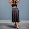 Soowalaoo Womens Skirt Midi Long Length Silk Satin High Waisted Elastic Casual Trendy Summer Skirts Leopard Dark L view 2