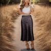 Soowalaoo Womens Skirt Midi Long Length Silk Satin High Waisted Elastic Casual Trendy Summer Skirts Leopard Dark L view 3
