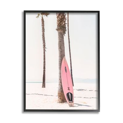 Stupell Industries Pink Surfboard on Coast Black Framed Giclee Art Design by Sisi and Seb