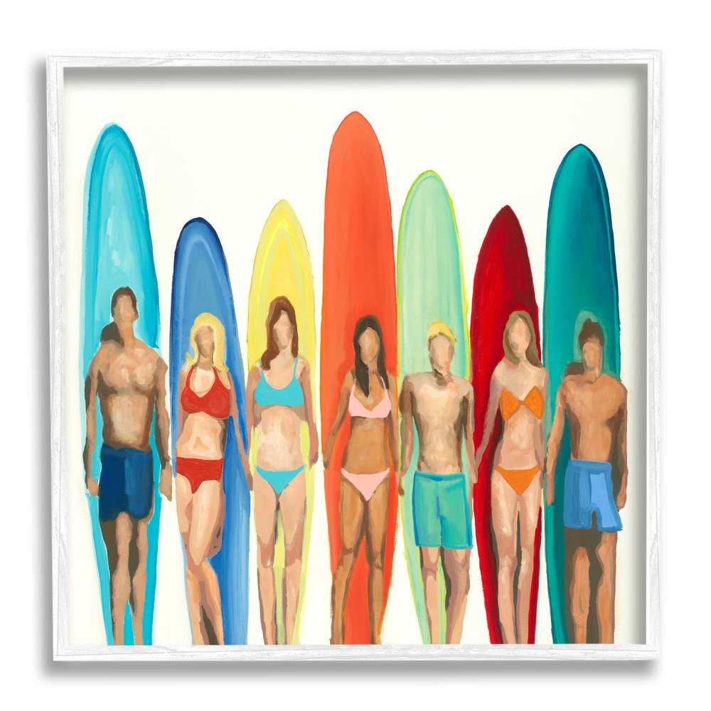 Stupell Industries Surfers & Boards Summer White Framed Giclee Art Design by Randy Hibberd