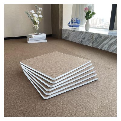 6pcs Set Foam Floor Mat with Border, Linen Fabric Interlocking Floor Tiles, Puzzle Square Mat, Anti-Fatigue for Home, Yoga Or Gym(Size:30x30x0.6cm,Color:Dark Coffee)