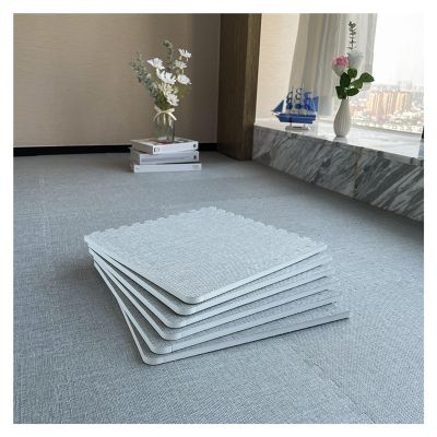 6pcs Set Foam Floor Mat with Border, Linen Fabric Interlocking Floor Tiles, Puzzle Square Mat, Anti-Fatigue for Home, Yoga Or Gym(Size:30x30x0.6cm,Color:Light Grey)