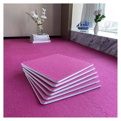 6pcs Set Foam Floor Mat with Border, Linen Fabric Interlocking Floor Tiles, Puzzle Square Mat, Anti-Fatigue for Home, Yoga Or Gym(Size:30x30x1cm,Color:Rose Red)