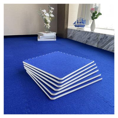 6pcs Set Foam Floor Mat with Border, Linen Fabric Interlocking Floor Tiles, Puzzle Square Mat, Anti-Fatigue for Home, Yoga Or Gym(Size:30x30x1cm,Color:Dark Blue)