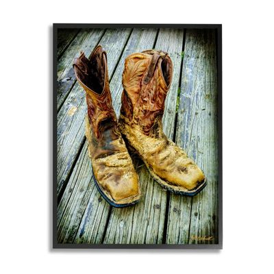 Stupell Industries Old Work Boots Photography Black Framed Giclee Art Design by Pat Cockrell