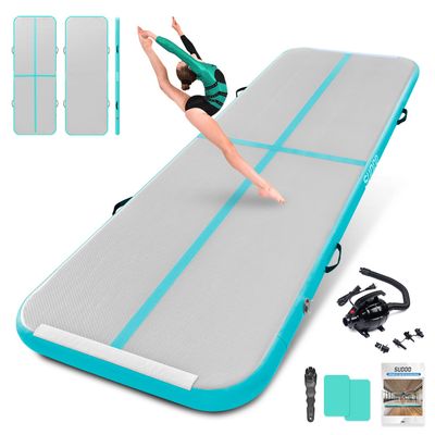 13ft Inflatable Gymnastics Tumbling Mat 4" Thick Air Tumble Track Gymnastics Training Mat with Electric Air Pump for Home Use/Tumble/Gym/Exercise/Training/Cheerleading/Yoga/Water(4M Green)