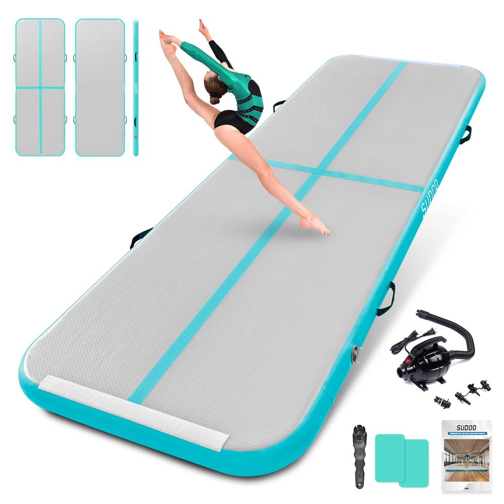 13ft Inflatable Gymnastics Tumbling Mat 4" Thick Air Tumble Track Gymnastics Training Mat with Electric Air Pump for Home Use/Tumble/Gym/Exercise/Training/Cheerleading/Yoga/Water(4M Green)