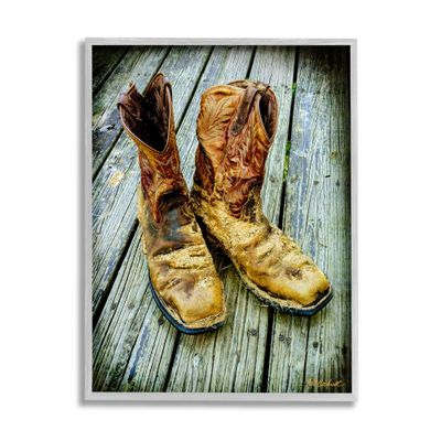 Stupell Industries Old Work Boots Photography Gray Framed Giclee Art Design by Pat Cockrell