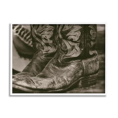 Stupell Industries Cowboy Boots Photography White Framed Giclee Art Design by Nathan Larson