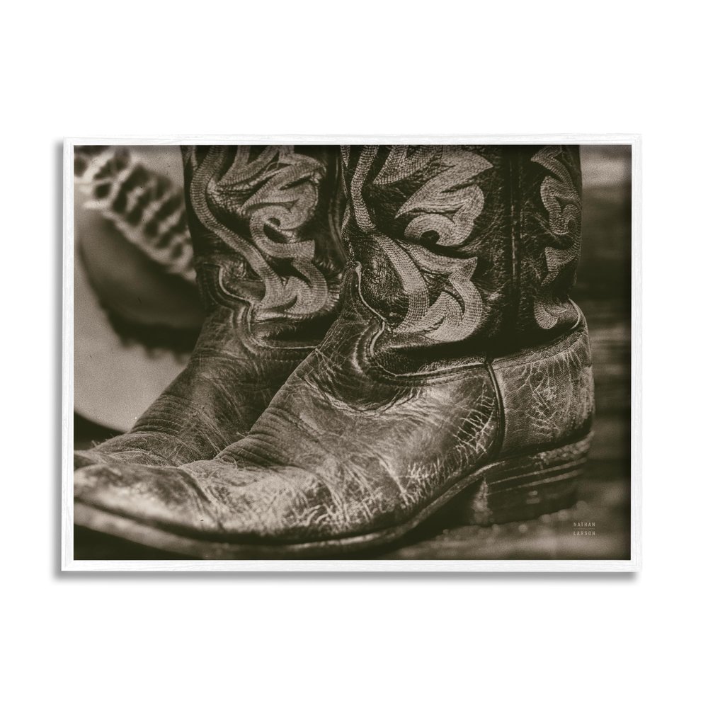 Stupell Industries Cowboy Boots Photography White Framed Giclee Art Design by Nathan Larson