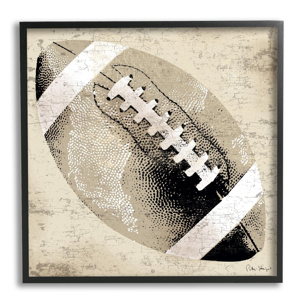 Stupell Industries Rustic Sports Football Black Framed Giclee Art Design by Peter Horjus