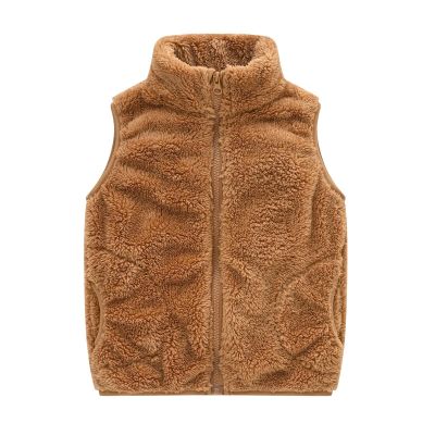 Toddler Solid Color Sleeveless Fleece Jacket Vest Boys Girls Fall Winter Coats Kids Hooded Outer (Khaki, 4-5 Years)