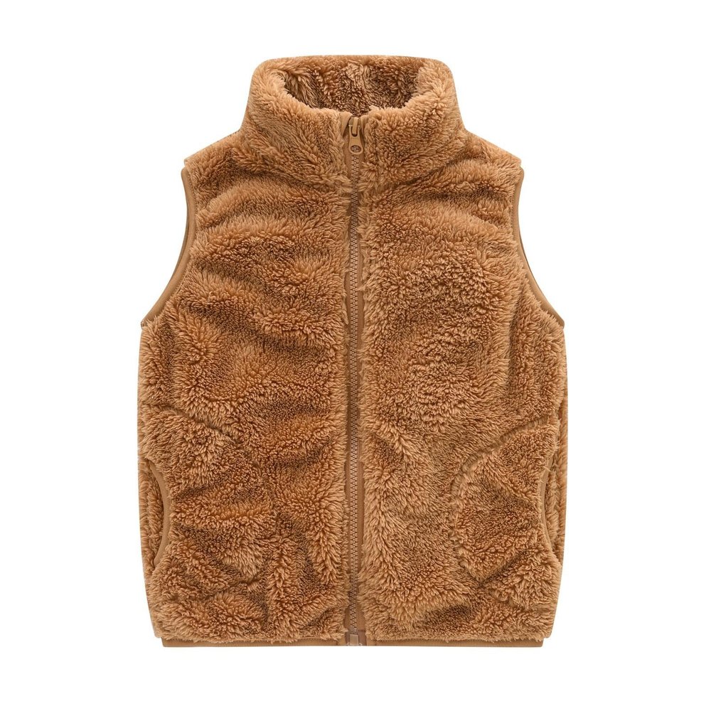 Toddler Solid Color Sleeveless Fleece Jacket Vest Boys Girls Fall Winter Coats Kids Hooded Outer (Khaki, 4-5 Years)