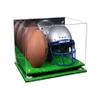 Better Display Cases Acrylic Double Football and Helmet Display Case - Large Rectangle Box with Mirror, White Risers and Turf Base 18" x 14" x 12" (A014/B60) view 1