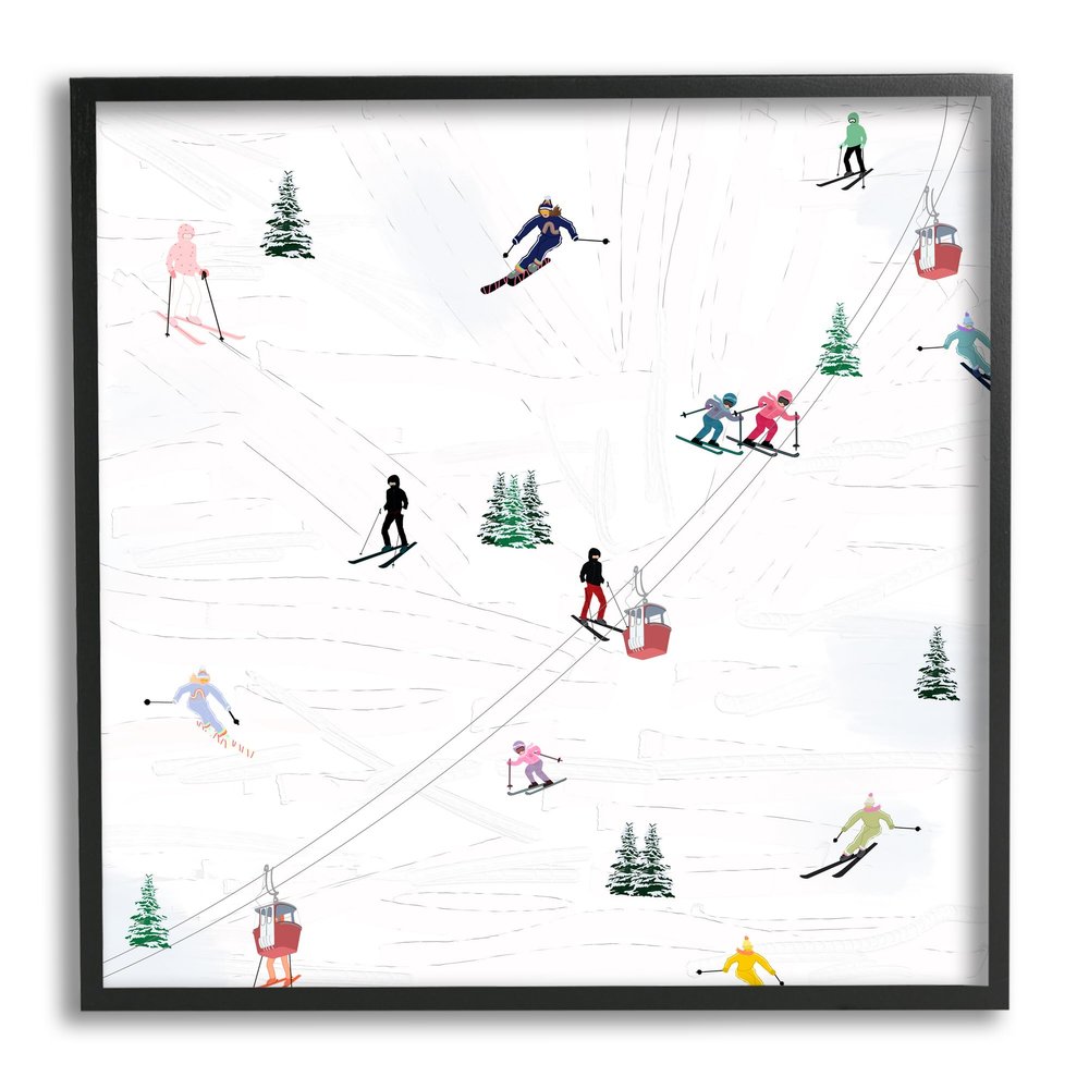 Stupell Industries People on Ski Slopes Black Framed Giclee Art Design by Ashley Singleton
