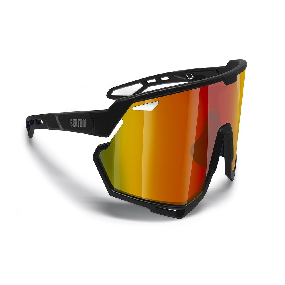 Bertoni Sport Cycling MTB Running Sunglasses for Men Women in TR90 100% UV Block mod. ALPHA (Matt Black/Shiny Black Gold Red Mirror Lens)