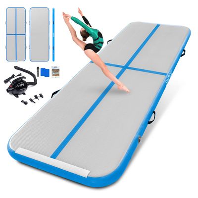 13ft Inflatable Gymnastics Tumbling Mat 4" Thick Air Tumble Track Gymnastics Training Mat with Electric Air Pump for Home Use/Tumble/Gym/Exercise/Training/Cheerleading/Yoga/Water (4M Blue)