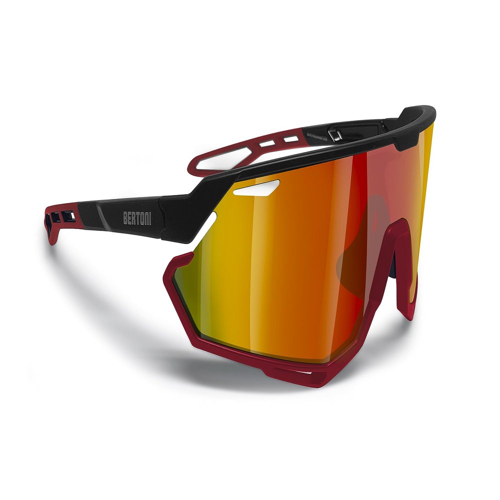 Bertoni Sport Cycling MTB Running Sunglasses for Men Women in TR90 100% UV Block mod. ALPHA (Matt Black/Matt Red Gold Red Mirror Lens)