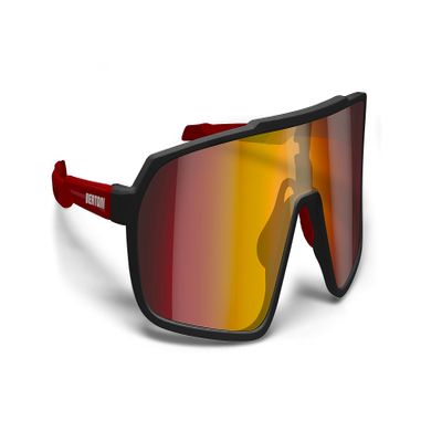BERTONI Sport Cycling MTB Running Sunglasses for Men Women in TR90 Wide Antifog Lens mod. GEMINI (Matt Black/Shiny Red Gold Red Mirror Lens)
