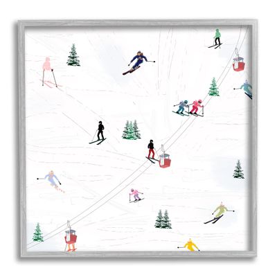 Stupell Industries People on Ski Slopes Gray Framed Giclee Art Design by Ashley Singleton