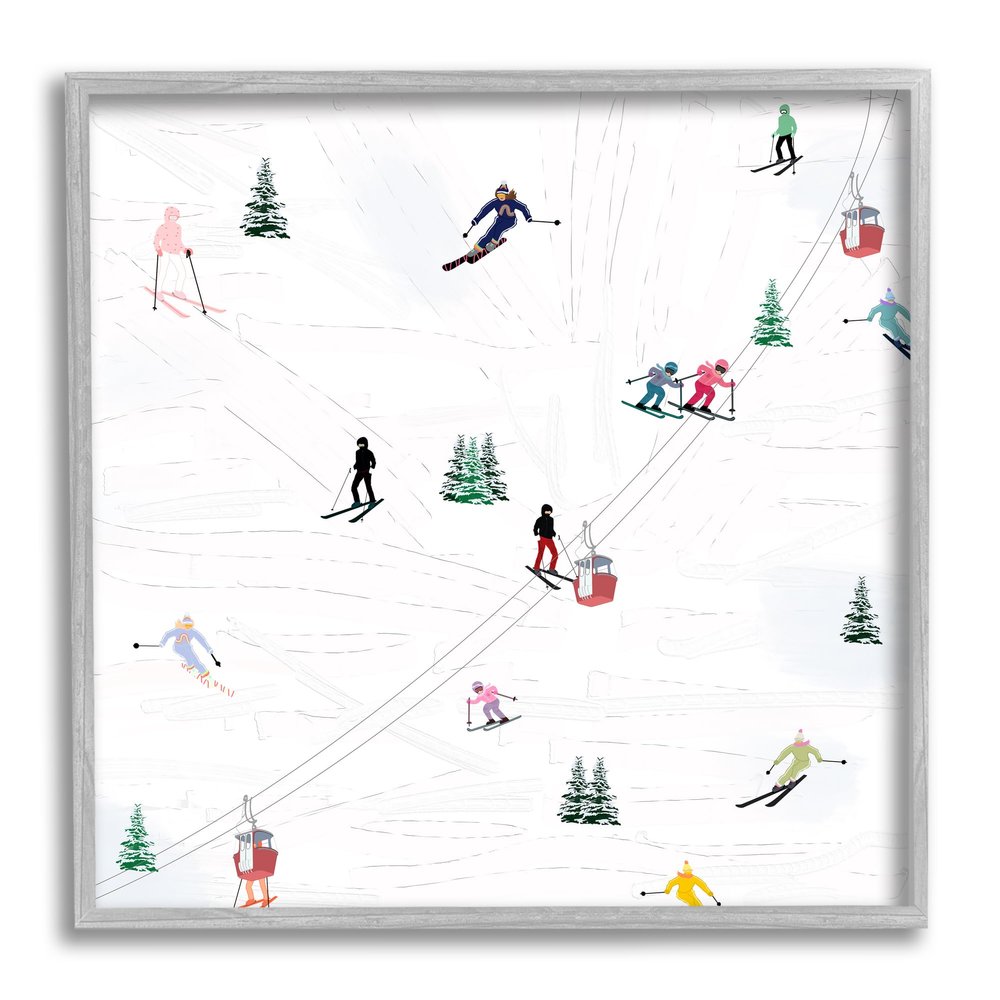 Stupell Industries People on Ski Slopes Gray Framed Giclee Art Design by Ashley Singleton