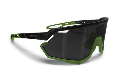 Bertoni Sport Cycling MTB Running Sunglasses for Men Women in TR90 100% UV Block mod. ALPHA (Shiny Black/Matt Green  Silver Mirror Lens)