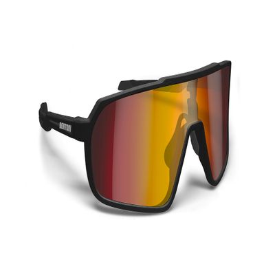 Bertoni Sport Cycling MTB Running Sunglasses for Men Women in TR90 Wide Antifog Lens mod. GEMINI (Matt Black/Shiny Black  Gold Red Mirror Lens)