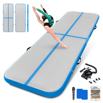 SUDOO 16ft Inflatable Gymnastics Tumbling Mat 4" Thick Air Tumble Track Gymnastics Training Mat with Electric Air Pump for Home Use/Tumble/Gym/Exercise/Training/Cheerleading/Yoga/Beach/Water (5M Blue)