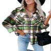 Womens Casual Plaid Shacket Button Down Long Sleeve Shirt Jacket 2023 Long Sleeve Jackets Flannel Shirts Boyfriend A-Green view 1