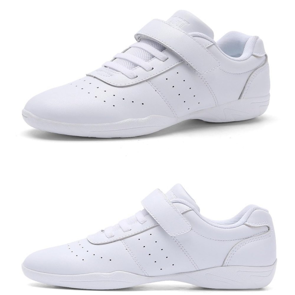 Fenlogft Girl & Youth White Soft Aerobics Shoes Cheerleading Sport Dance Shoes Training Cheer Shoes (White,5,Big_Kid,Big Kid)