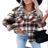 Womens Casual Plaid Shacket Button Down Long Sleeve Shirt Jacket 2023 Long Sleeve Jackets Flannel Shirts Boyfriend A-Orange view 1