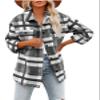Womens Casual Plaid Shacket Button Down Long Sleeve Shirt Jacket 2023 Long Sleeve Jackets Flannel Shirts Boyfriend B-Gray view 1