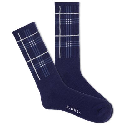 K.Bell Men's Charley Plaid Active Crew Sock 1 Pair Pack, Blue, Men's Shoe Size 6-12