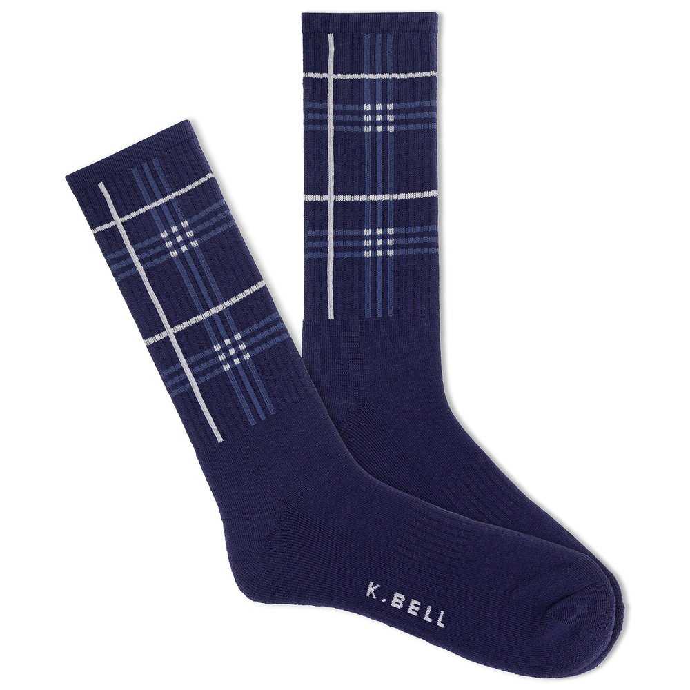K.Bell Men's Charley Plaid Active Crew Sock 1 Pair Pack, Blue, Men's Shoe Size 6-12