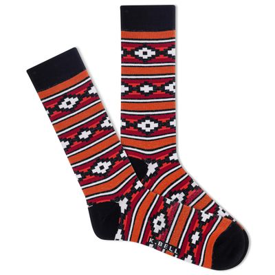 K.Bell Men's Arizona Stripe Crew Sock 1 Pair Pack, Orange, Men's Shoe Size 6-12